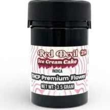 Jar of Red Devil Ice Cream Cake indica flower with ACE Distributors logo.